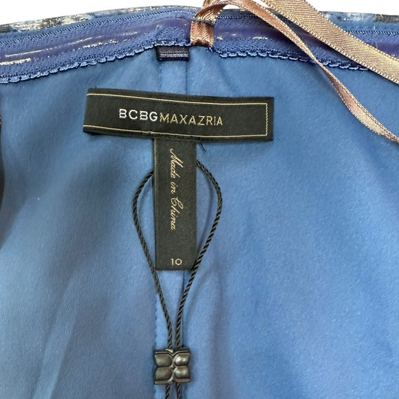 BCBGMaxAzria | Blue Silver Metallic Strapless Formal Gown Carboncmbo Size 10 - Picture 3 of 16